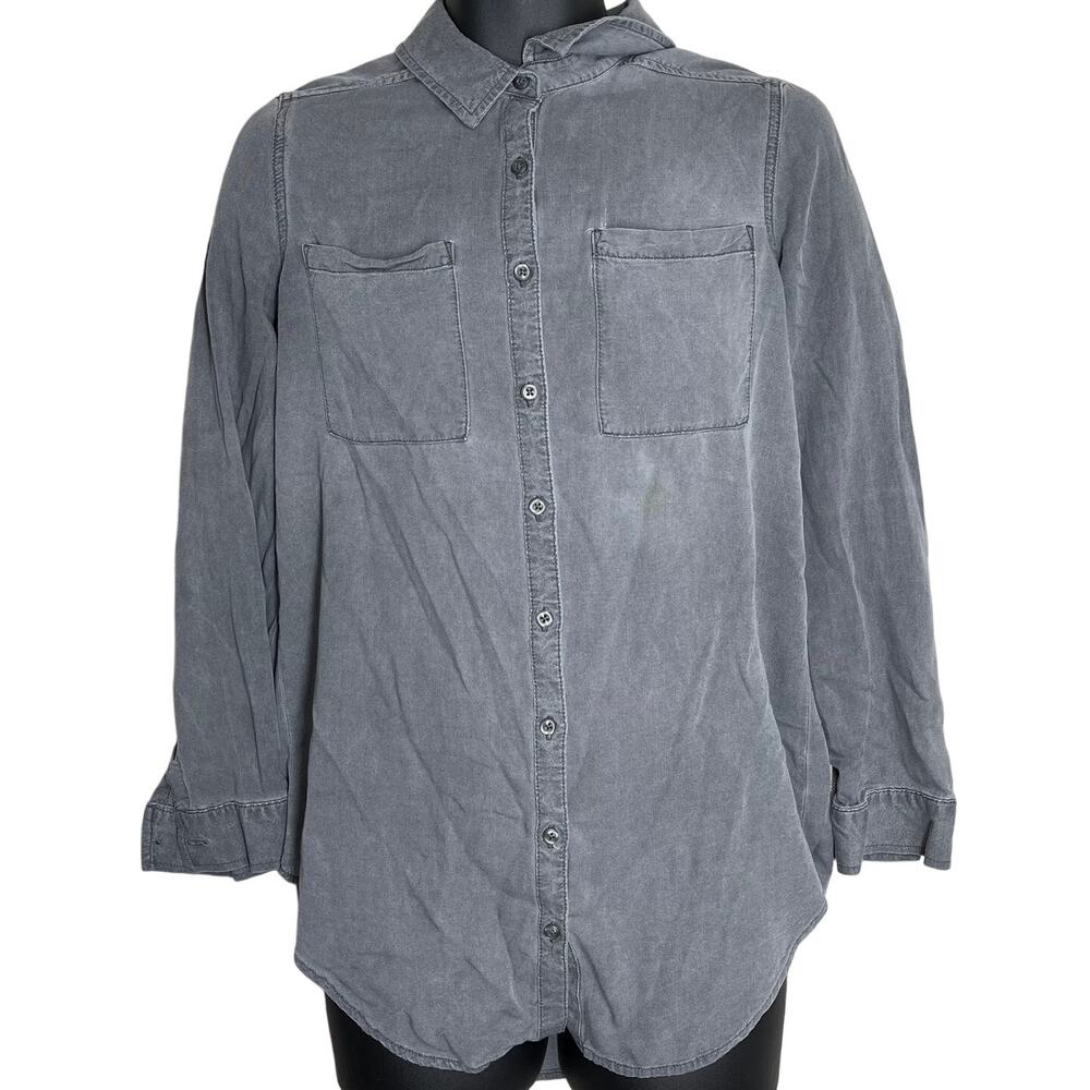 BP Button Up Shirt Women Size S Gray Long Sleeves Lightweight Minimalist Capsule